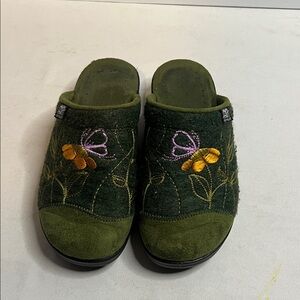 Fly flot mule slip on shoes 36 or 5 green